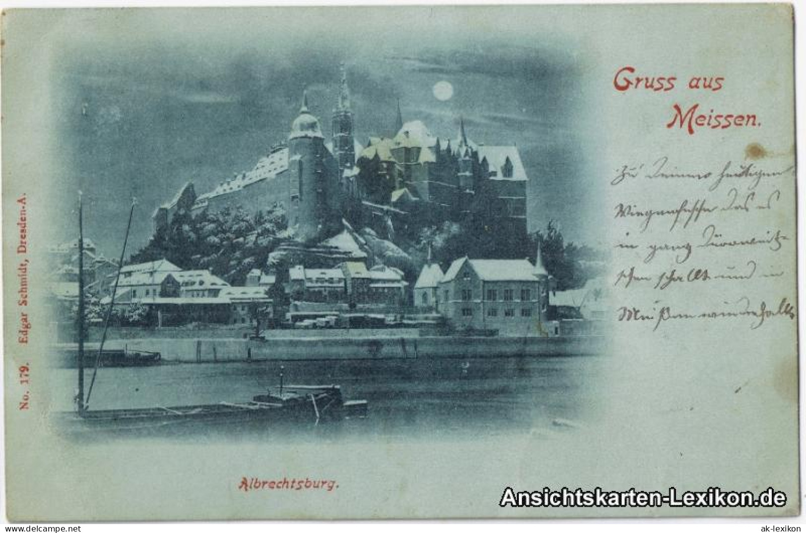 Ansichtskarte Meißen Mondscheinlitho Albrechtsburg Im Winter 1898 - Meissen