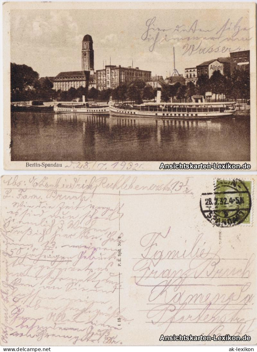 Ansichtskarte Spandau-Berlin Lindenufer Mit Dampfern 1932 - Spandau