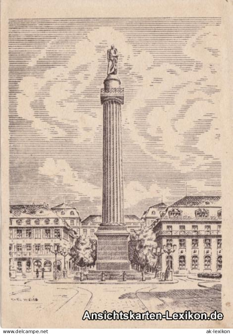 Ansichtskarte Darmstadt Künstler AK Ludwigsäule 1947 - Darmstadt