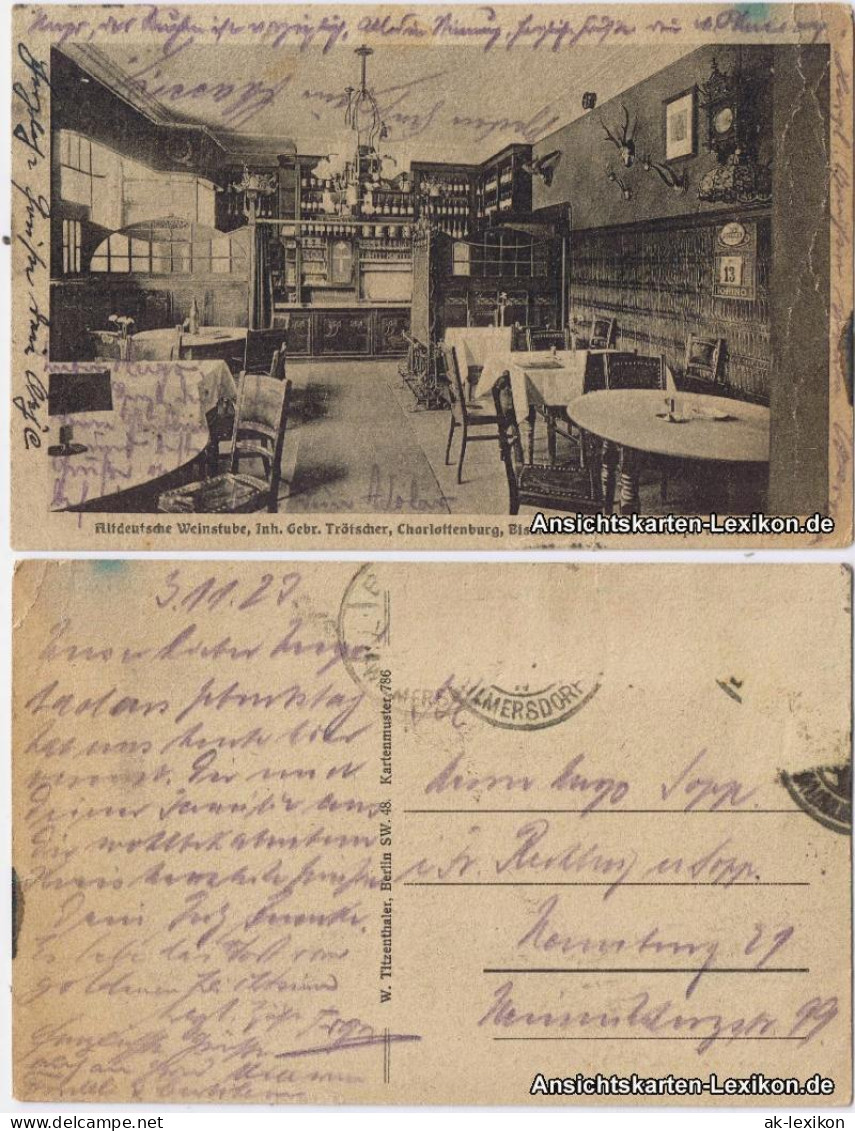 Ansichtskarte Charlottenburg-Berlin Altdeutsche Weinstube - Innenansicht 1927 - Charlottenburg