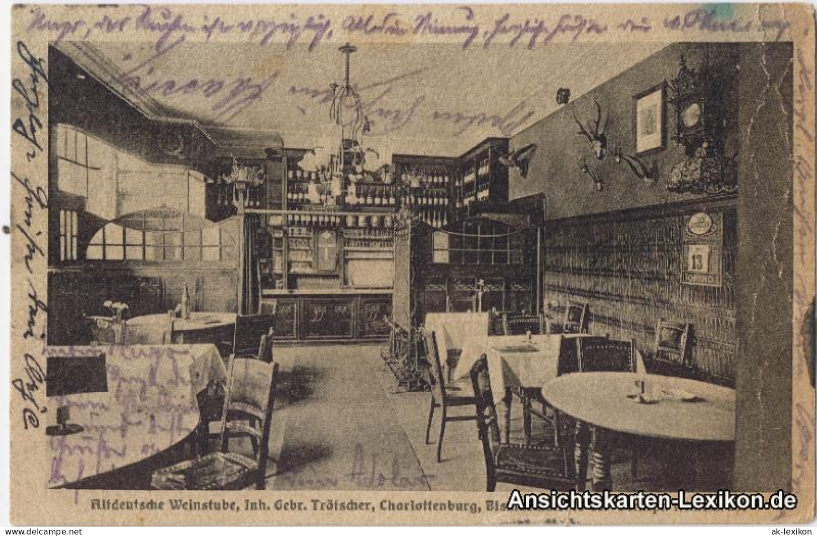 Ansichtskarte Charlottenburg-Berlin Altdeutsche Weinstube - Innenansicht 1927 - Charlottenburg