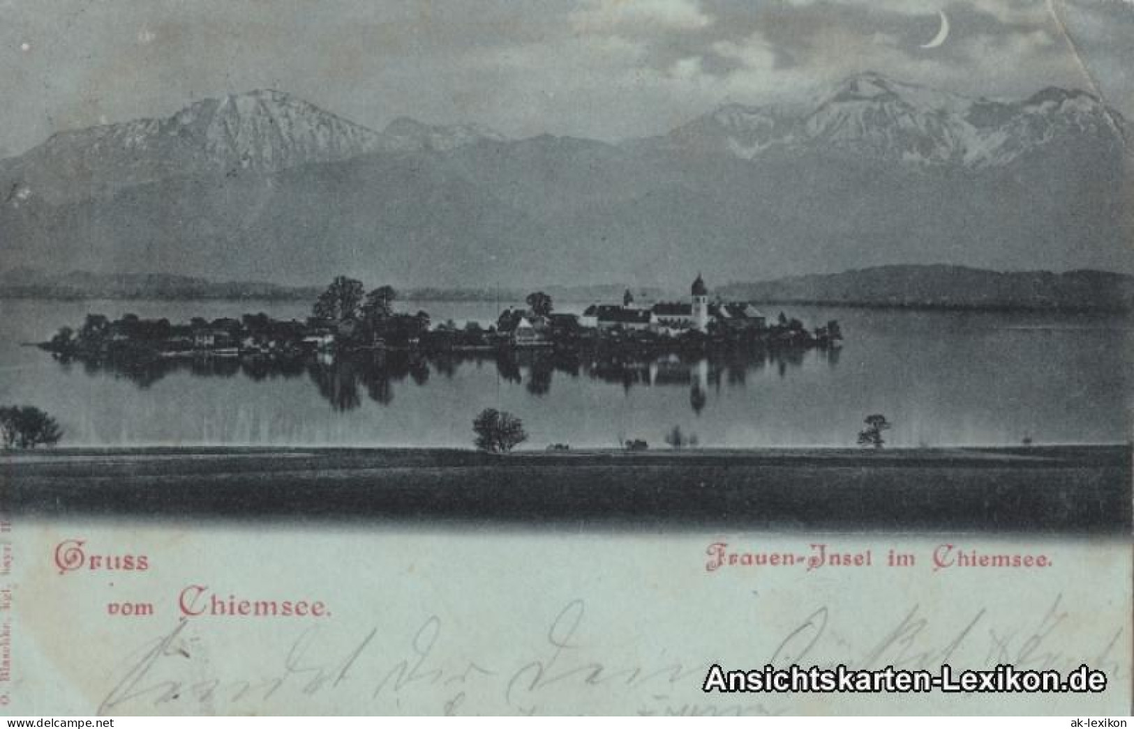 Chiemsee Mondscheinlitho Chiemsee - Frauen-Insel Im Chiemsee 1904 - Chiemgauer Alpen