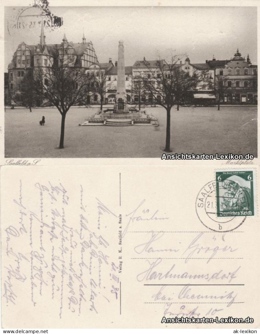 Ansichtskarte Saalfeld (Saale) Marktplatz Mit Denkmal 1935 - Saalfeld