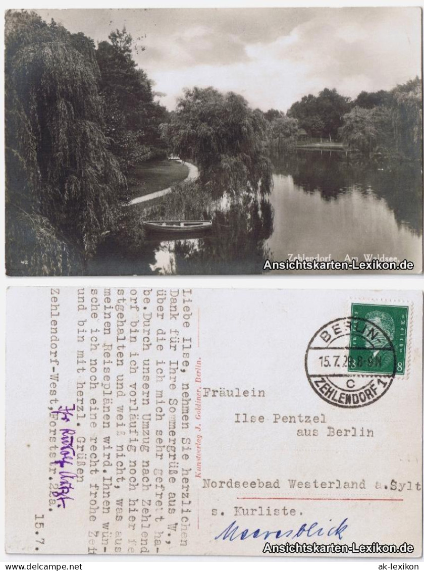 Ansichtskarte Zehlendorf-Berlin Am Waldsee - Foto Ansichtskarte 1929 - Zehlendorf