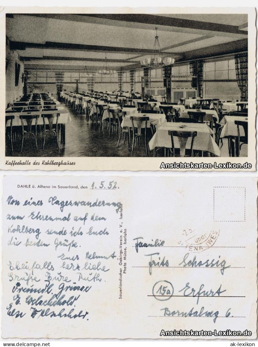 Ansichtskarte Dahle-Altena Kaffeehalle Des Kohlberghauses 1952 - Altena