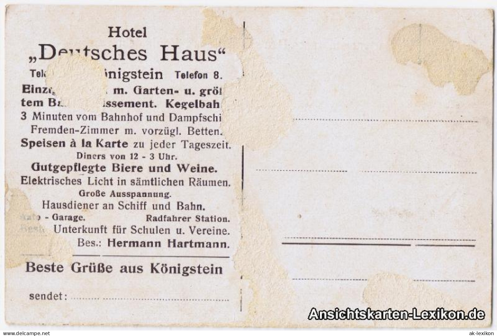 Königstein Sächsische Schweiz Hotel Und Gartenrestaurant "Deutsches Haus" 1922 - Koenigstein (Saechs. Schw.)