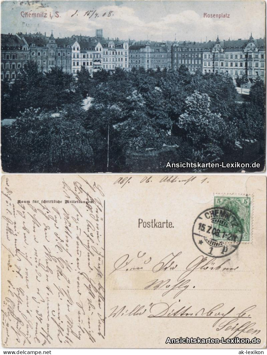 Ansichtskarte Chemnitz Rosenplatz 1908 - Chemnitz