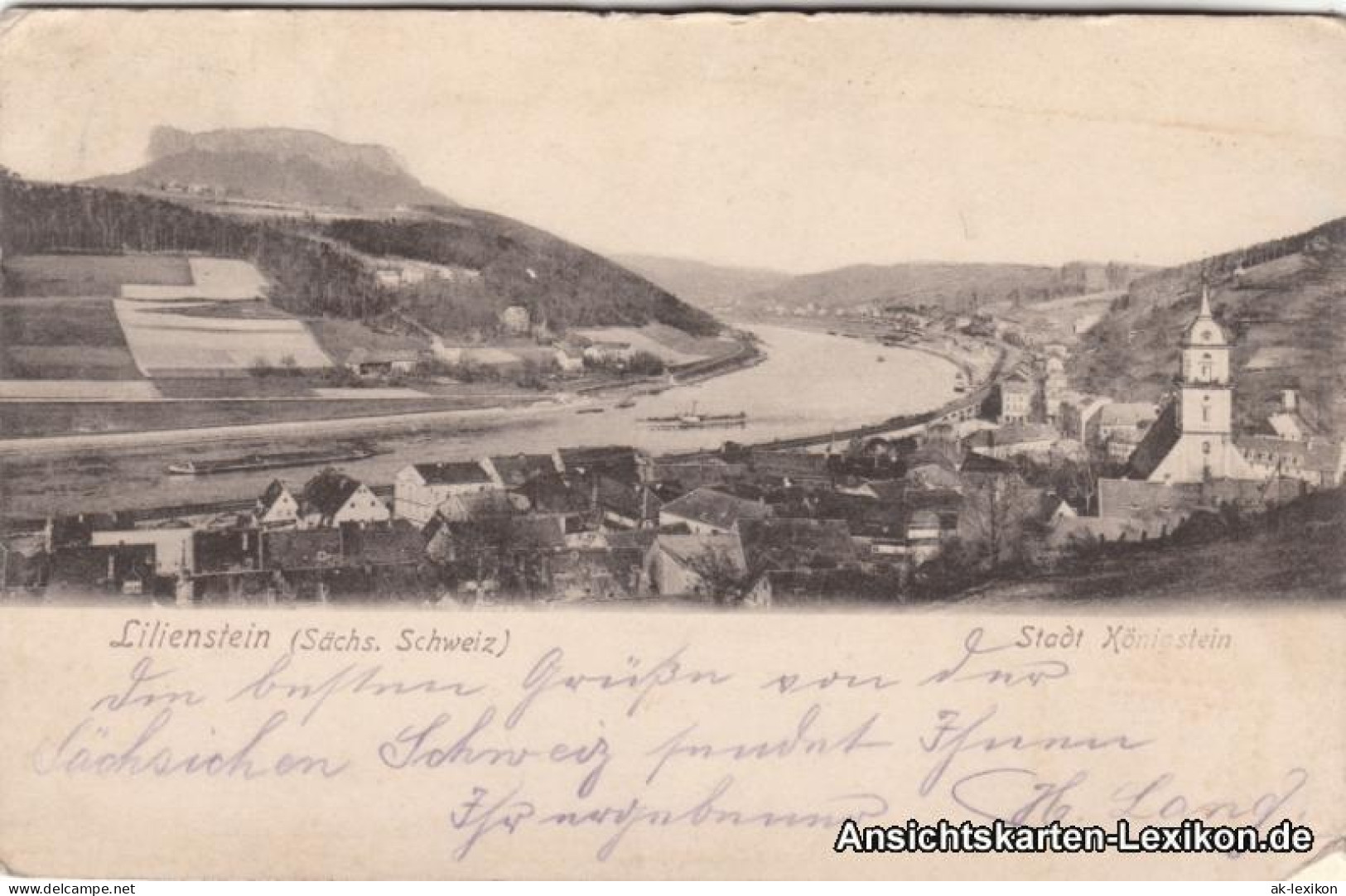 Ansichtskarte Königstein (Sächsische Schweiz) Lilienstein Mit Stadt 1909 - Bad Schandau