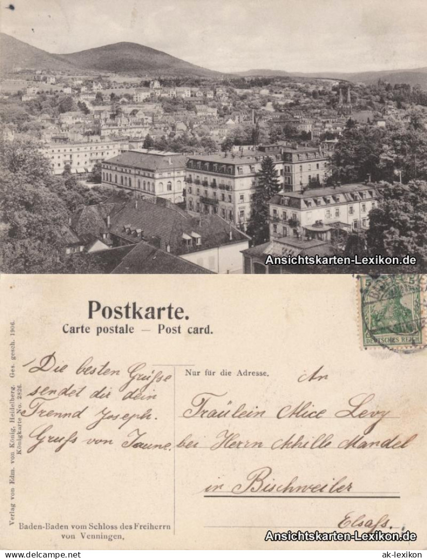 Ansichtskarte Baden-Baden Vom Schloß Aus Gesehen 1906 - Baden-Baden