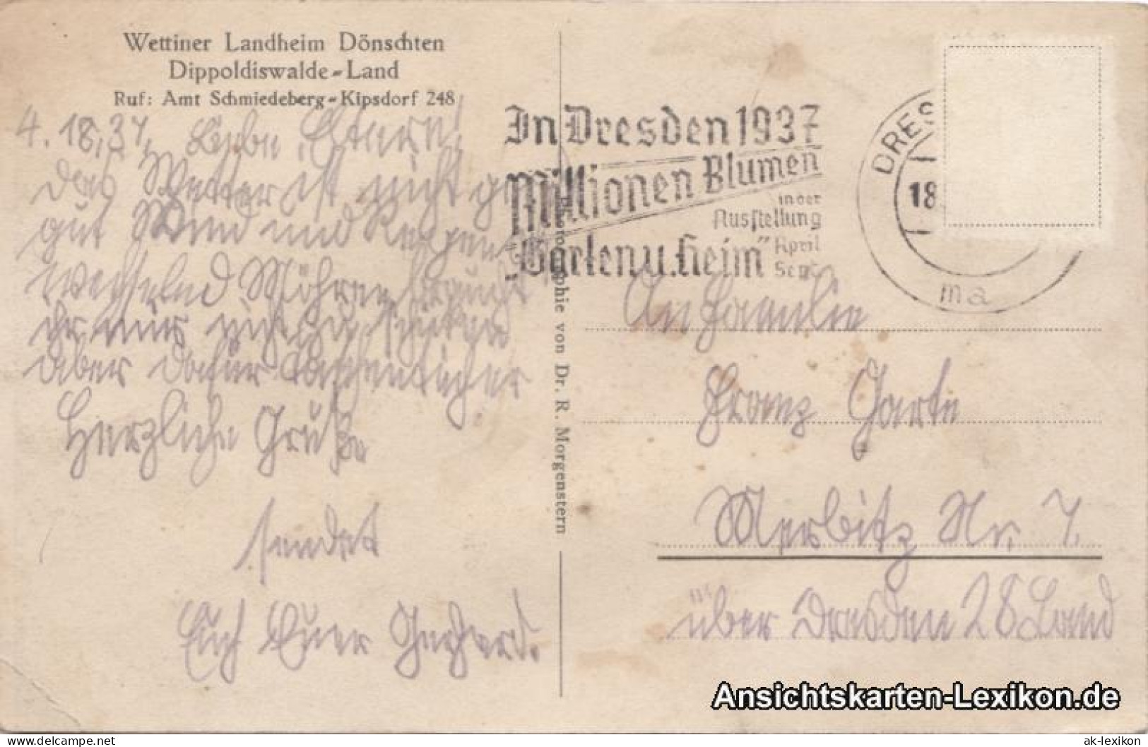 Ansichtskarte Dönschten-Dippoldiswalde Wettiner Landheim Dönschten 1937 - Schmiedeberg (Erzgeb.)