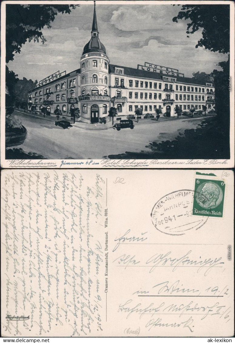 Wilhelmshaven Hotel Loheyde Künstlerkarte Ansichtskarte 1938 - Wilhelmshaven
