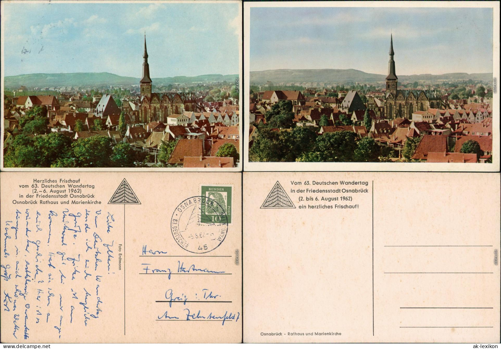 Ansichtskarte Osnabrück 63. Dt. Wandertag Rathaus Und Marienkirche 1962 - Osnabrueck