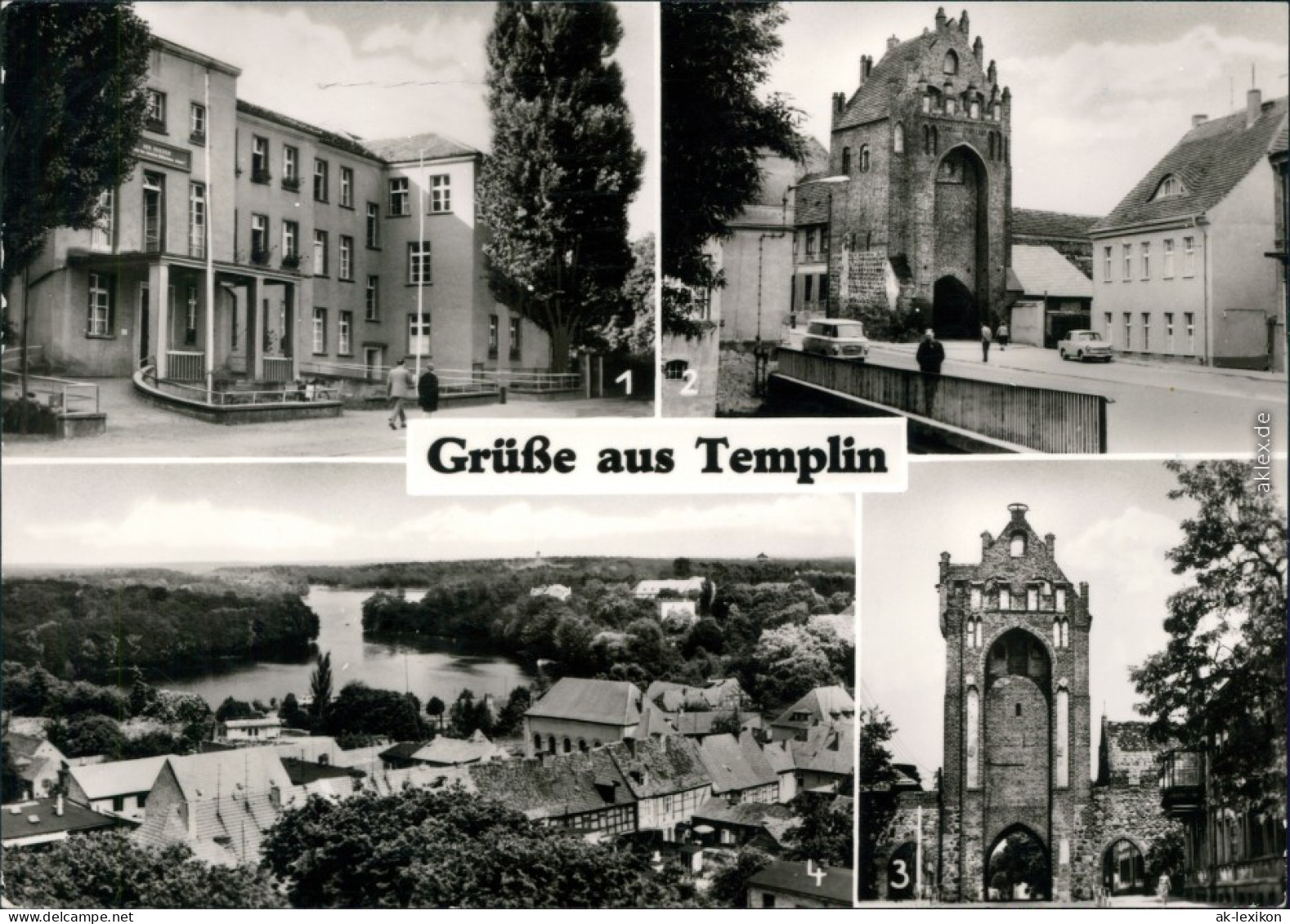 Ansichtskarte Templin Krankenhaus, Mühlentor, Berliner Tor, Stadtsee 1977  - Templin