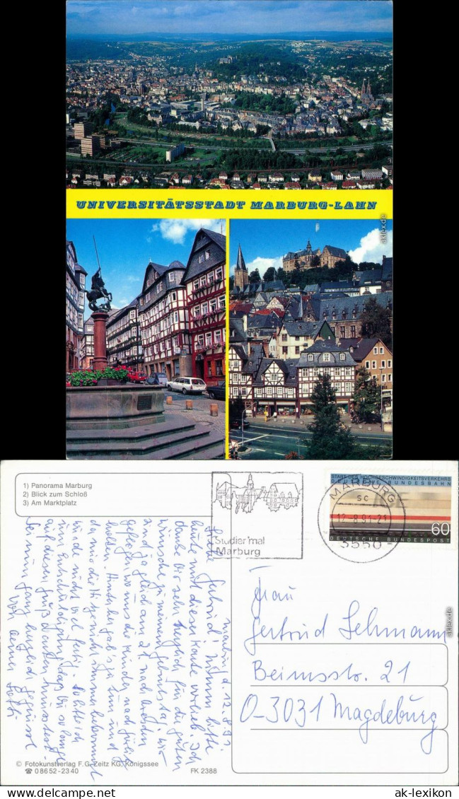 Ansichtskarte Marburg An Der Lahn 3 Bild: Luftbild Und Altstadt 191 - Marburg
