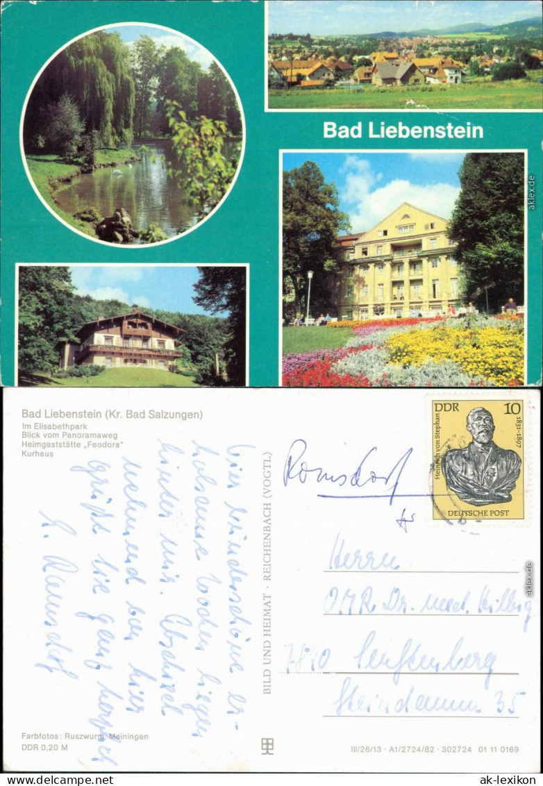Bad Liebenstein Blick Vom Panoramaweg, Heimgaststätte "Feodora", Kurhaus 1982 - Bad Liebenstein