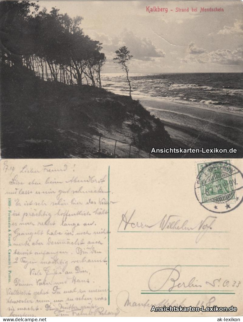 Postcard Berg Dievenow Dziwnów Kalkberg - Strand Bei Mondschein 1909 - Pommern