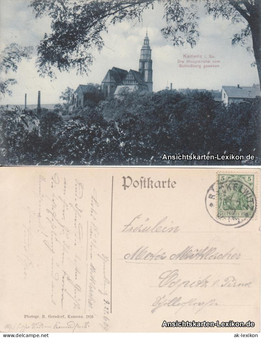 Ansichtskarte Kamenz Kamjenc Die Hauptkirche Vom Schloßberg Gesehen 1909 - Kamenz