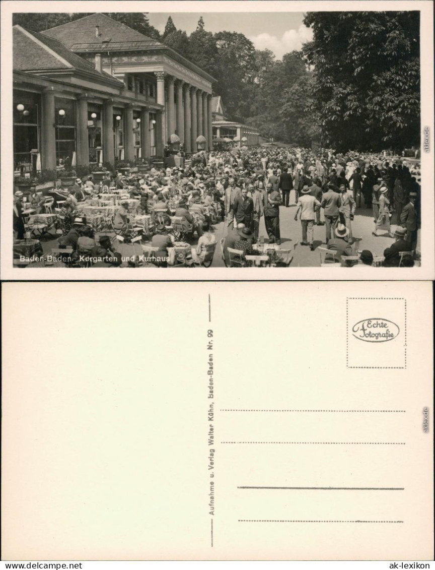 Ansichtskarte Baden-Baden Kurgarten Und Kurhaus Belebt 1932 - Baden-Baden