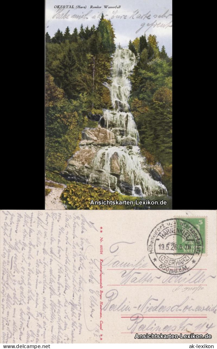 Ansichtskarte Oker-Goslar Okertal - Romker Wasserfall 1926 - Goslar