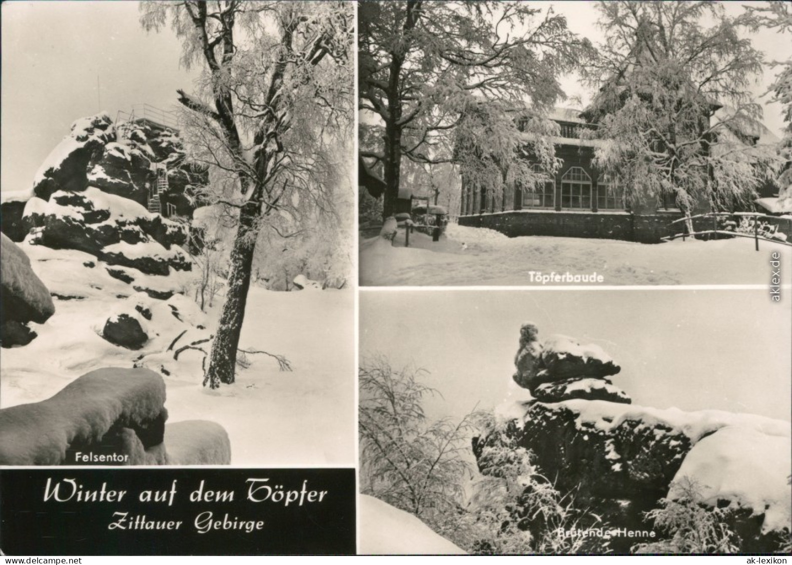 Ansichtskarte Oybin Felsentor, Töpferbaude, Brütende Henne 1974 - Oybin