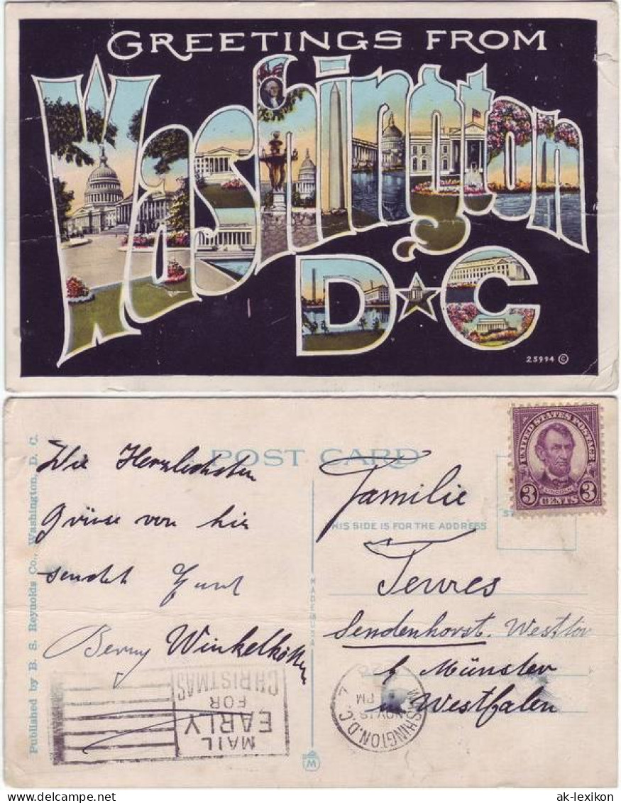 Postcard Washington D.C. Greetings From ... 1928 - Washington DC