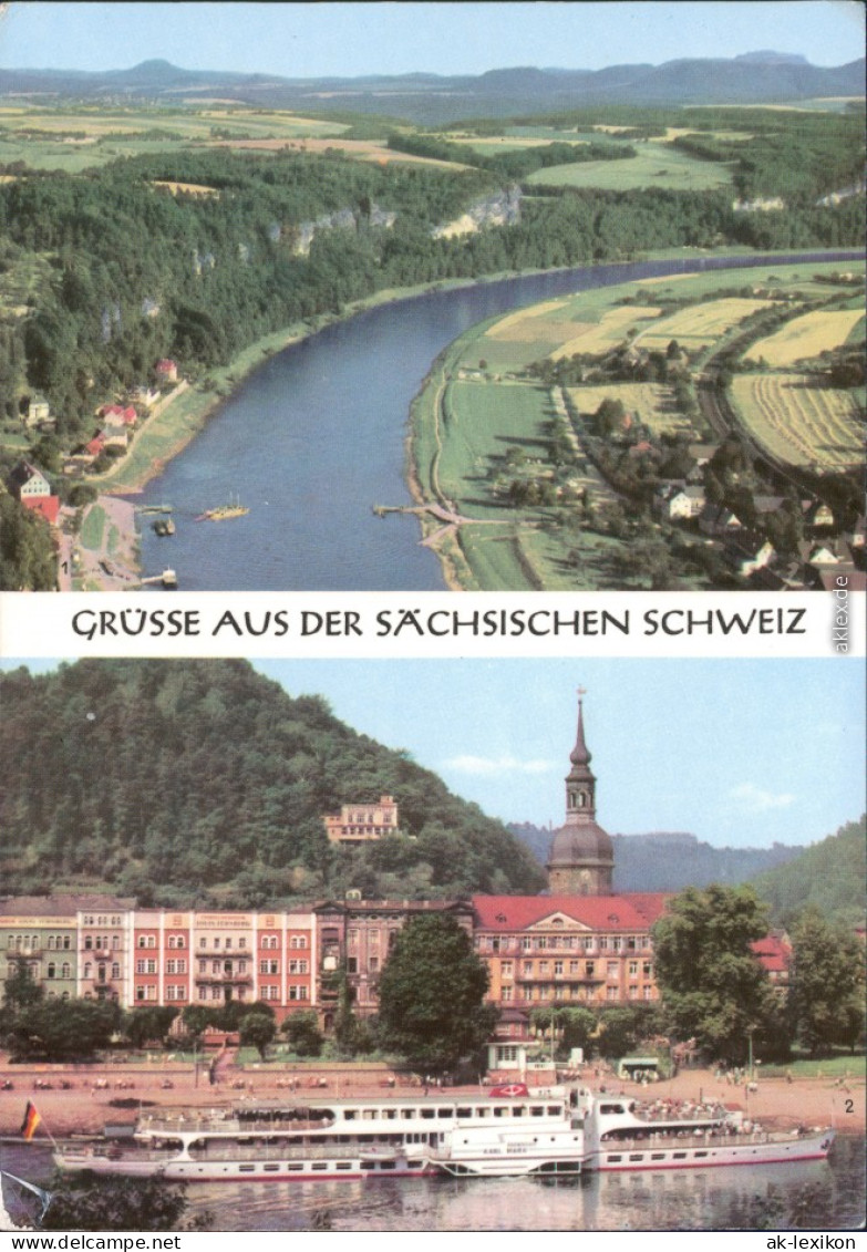 Bad Schandau 2-Bild:Blick Von Der Bastei, Kirche, Elbdampfer 1972 - Wehlen