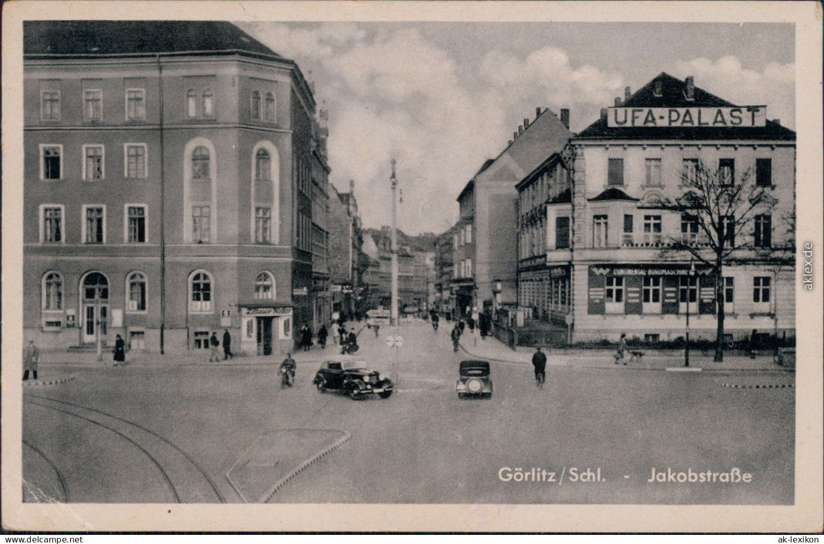 Görlitz Zgorzelec Jakobstraße Mit UFA-Palast Und Oldtimerverkehr 1945 - Görlitz
