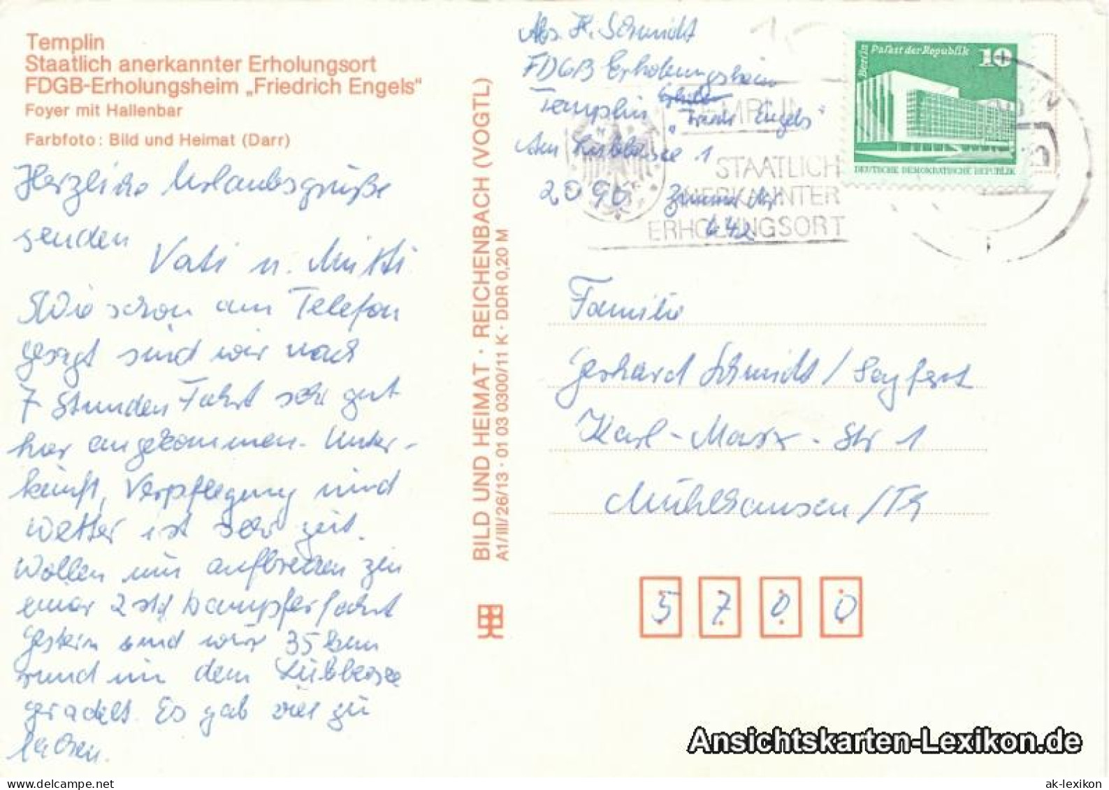 Ansichtskarte Templin FDGB-Erholungsheim &#34;Friedrich Engels&#34; 1972 - Templin