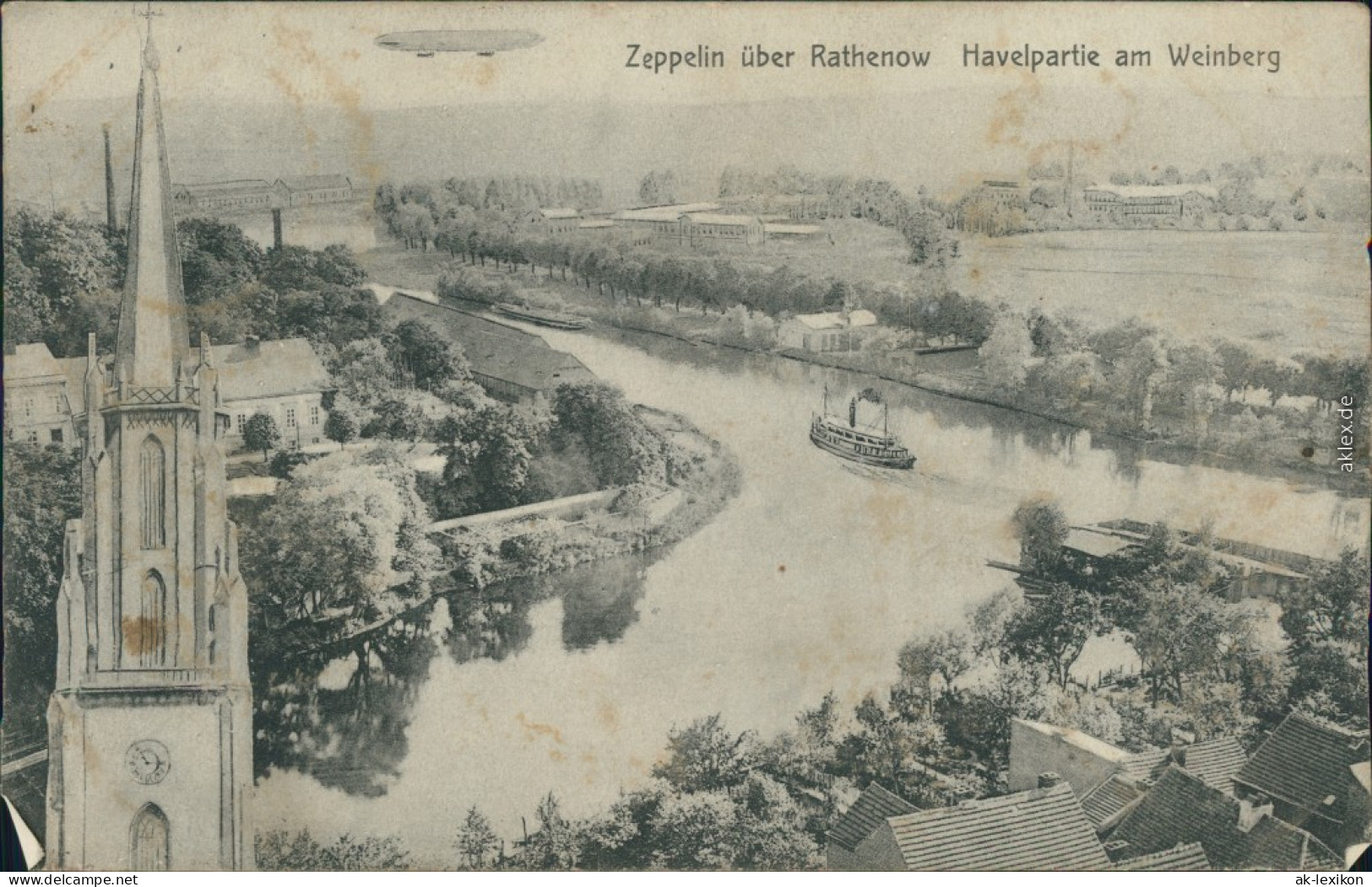 Rathenow Zeppelin über Den Ort Mit Industrie Im Hintergrund 1909 - Rathenow