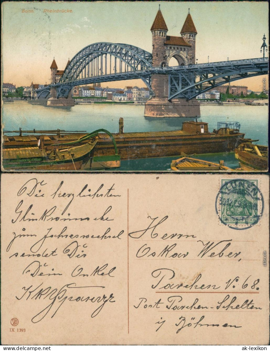 Ansichtskarte Bonn Rheinbrücke 1909  - Bonn
