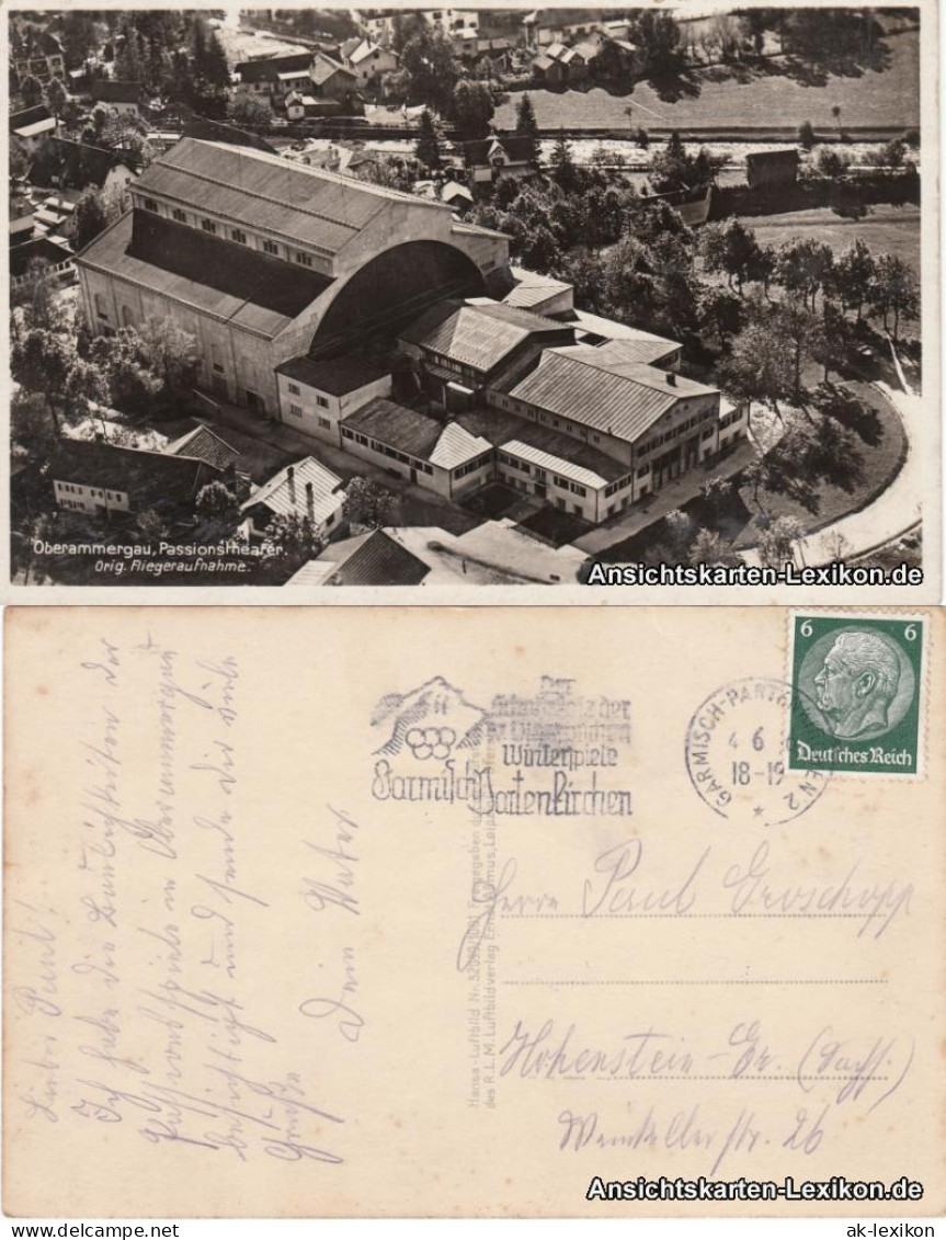 Ansichtskarte Oberammergau Fliegeraufnahme Passionstheater 1936 - Oberammergau