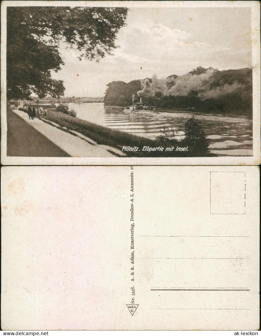 Ansichtskarte Pillnitz Elbdampfer - Elbe, Elbinsel 1932  - Pillnitz