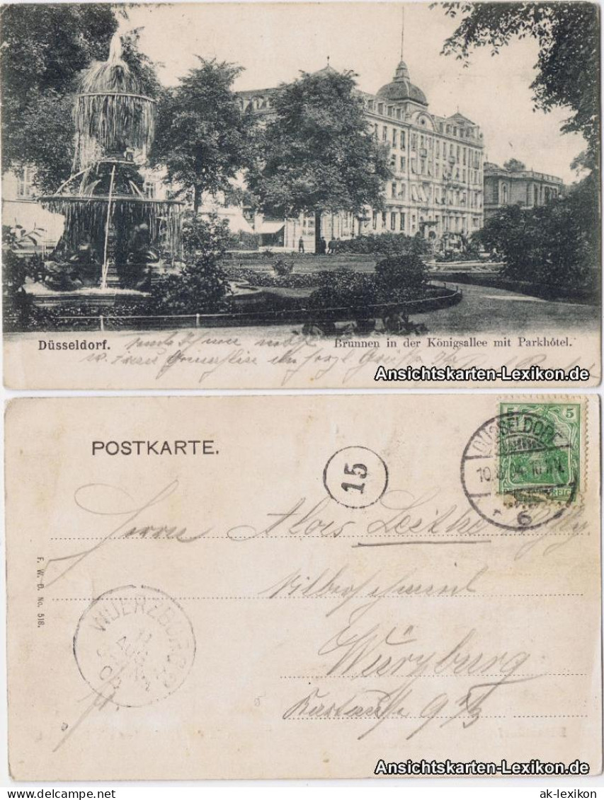 Ansichtskarte Düsseldorf Brunnen In Der Königsallee Mit Parkhotel 1904 - Duesseldorf