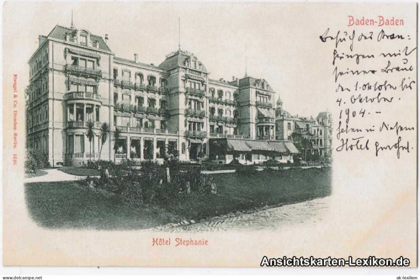 Ansichtskarte Baden-Baden Hotel Stephanie 1904 - Baden-Baden