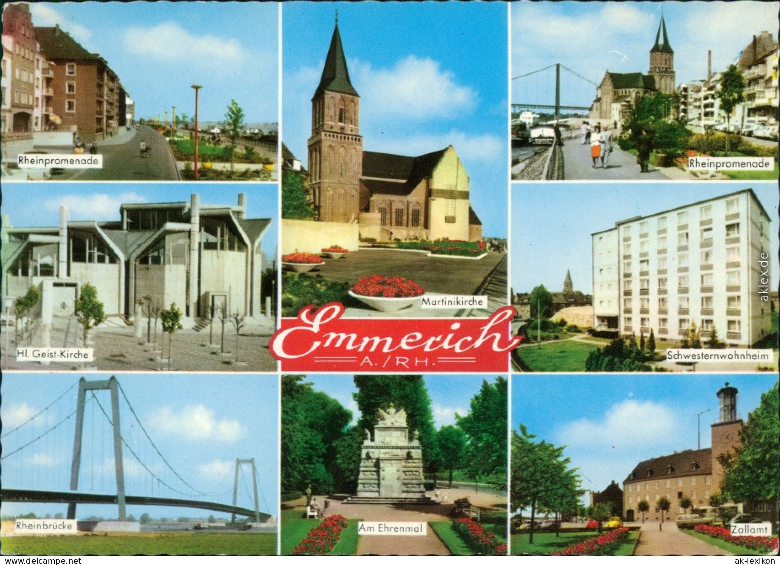 Emmerich (Rhein) Rheinpromenade  Schwesternwohnheim, Rheinbrücke Zollamt 1962 - Emmerich