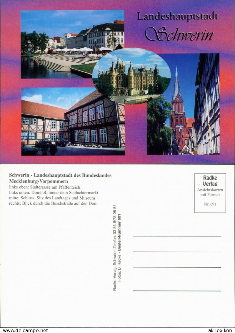 Ansichtskarte Schwerin Südterrasse, Domhof, Schloss, Dom 1990 - Schwerin