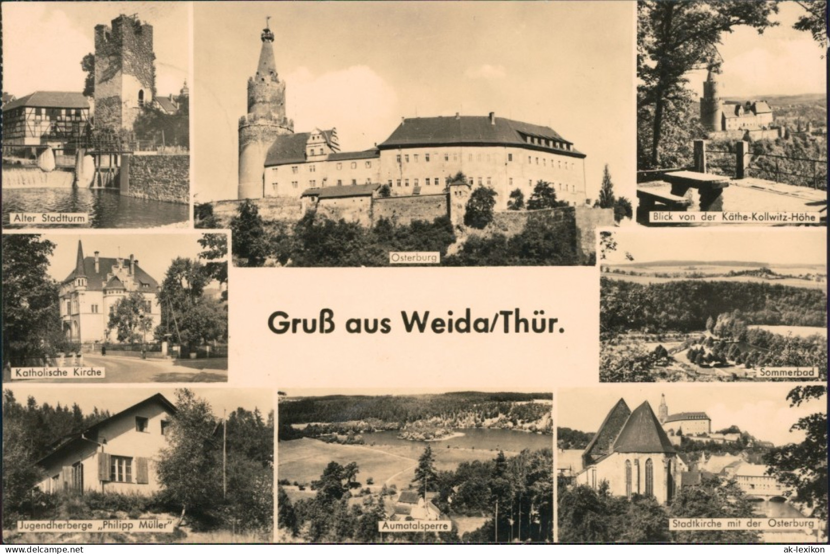 Ansichtskarte Weida (Thüringen) Aumatalsperre, Stadtturm, Sommerbad 1962 - Weida