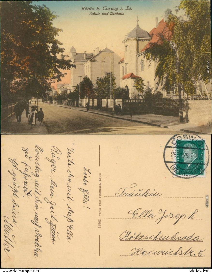Ansichtskarte Kötitz-Coswig LK Meißen Sachsen Straße - Schule Und Rathaus 1929 - Coswig