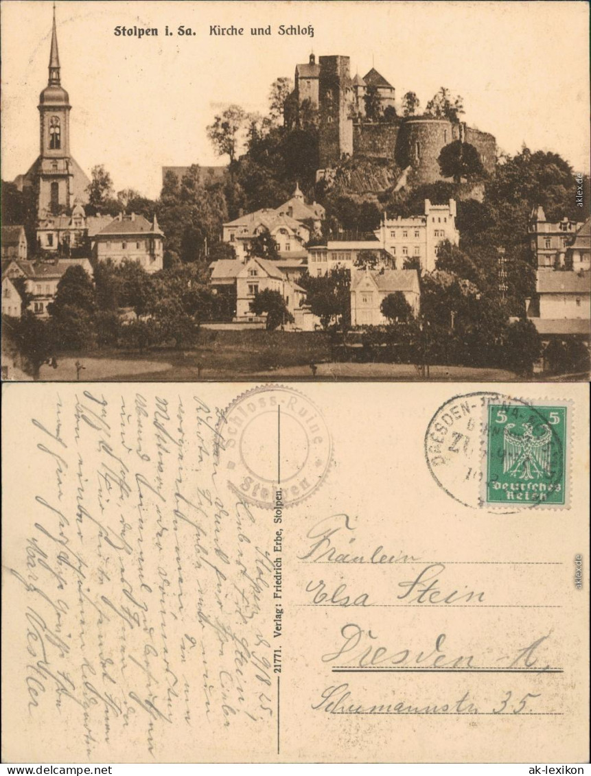 Stolpen Kirche Und Schloss/Burg Mit Villen Ansichtskarte  1925 - Stolpen