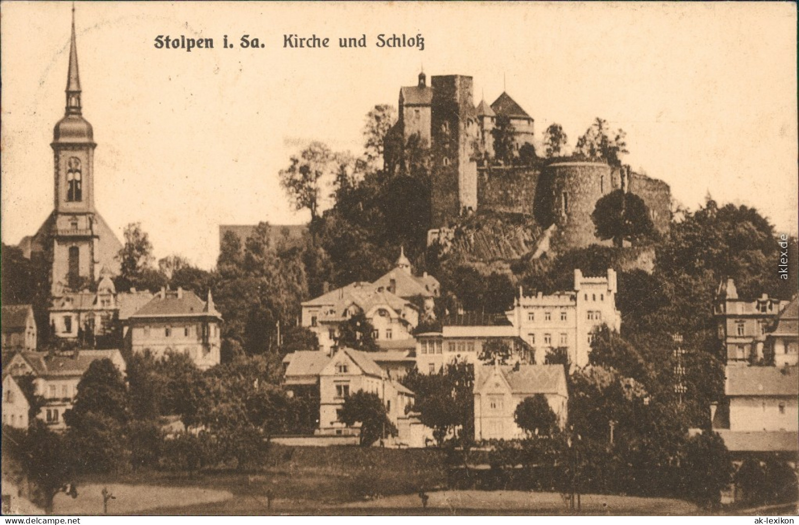 Stolpen Kirche Und Schloss/Burg Mit Villen Ansichtskarte  1925 - Stolpen