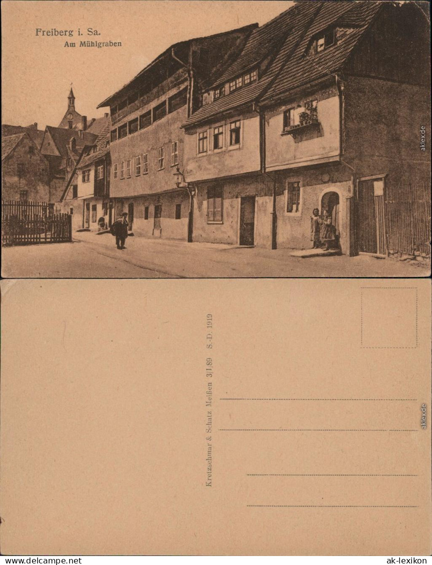 Freiberg (Sachsen) Am Mühlgraben, Menschen Vor Haus 1919 - Freiberg (Sachsen)