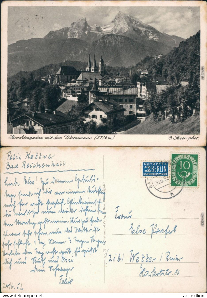 Ansichtskarte Berchtesgaden Panorama-Ansicht, Watzmann 1952 - Berchtesgaden