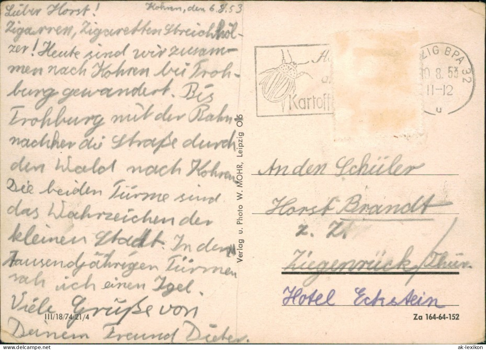 Ansichtskarte Kohren-Sahlis Burgruine 1953 - Kohren-Sahlis