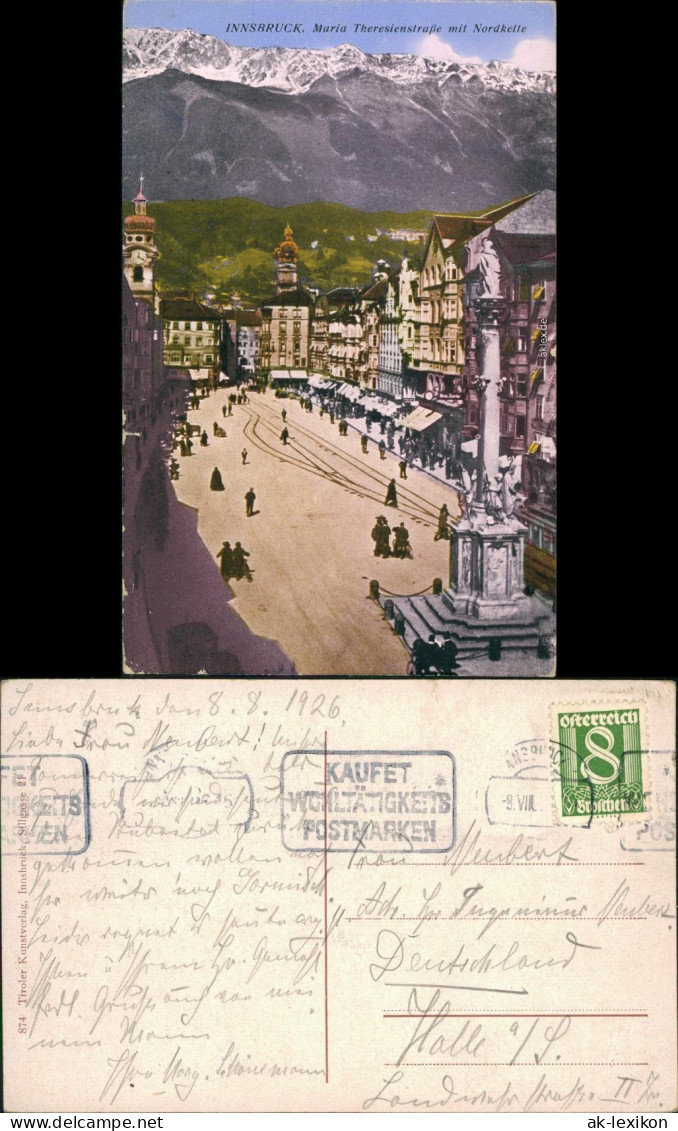 Ansichtskarte Innsbruck Maria Theresienstraße Mit Nordkette 1926 - Innsbruck