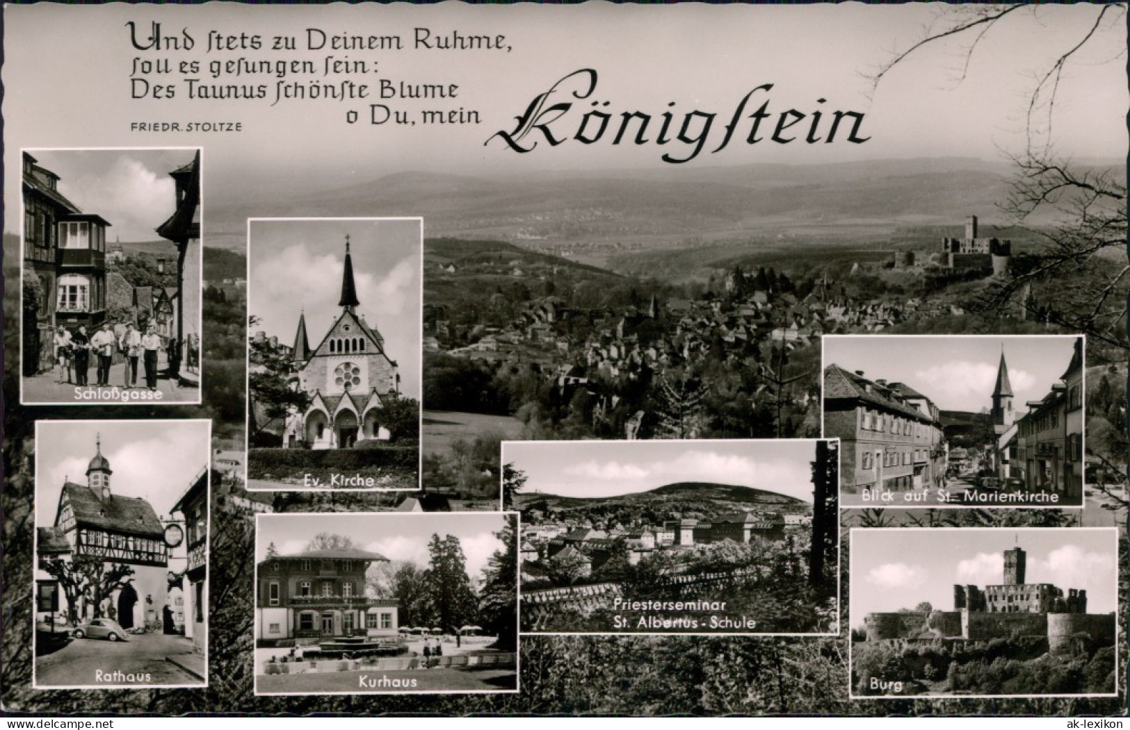 Königstein (Taunus) Panorama, Schloßgasse, Rathaus, Kurhaus, Burg 1960 - Königstein
