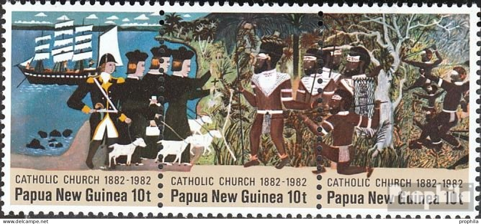 Papua-Neuguinea 452-454 Dreierstreifen (kompl.Ausg.) Postfrisch 1982 Mission - Papua New Guinea