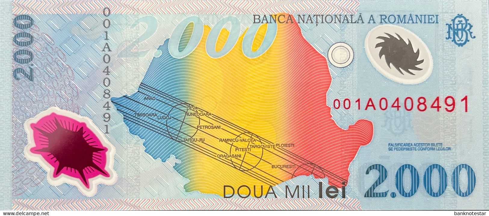 Romania 2.000 Lei, P-111 (1999) - UNC - 001A Serial Number - Rumänien