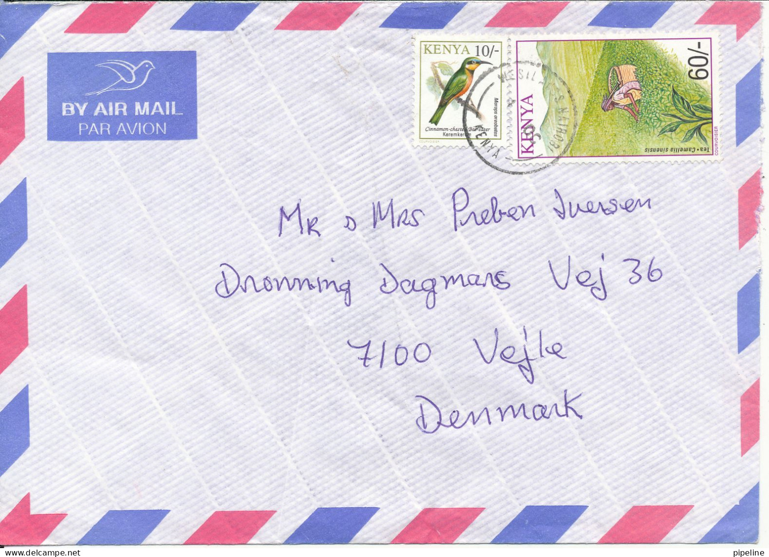 Kenya Air Mail Cover Sent To Denmark Topic Stamps Incl. BIRD (bended Cover) - Kenya (1963-...)