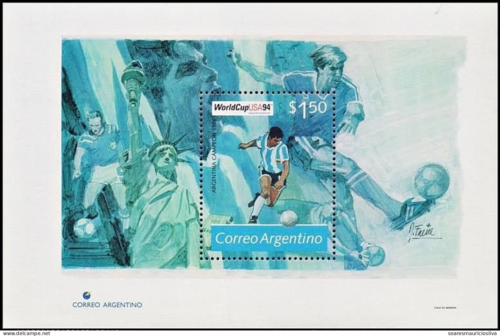 Argentina 1994 Souvenir Sheet World Cup Soccer Football Sport Player Mint - 1994 – États-Unis