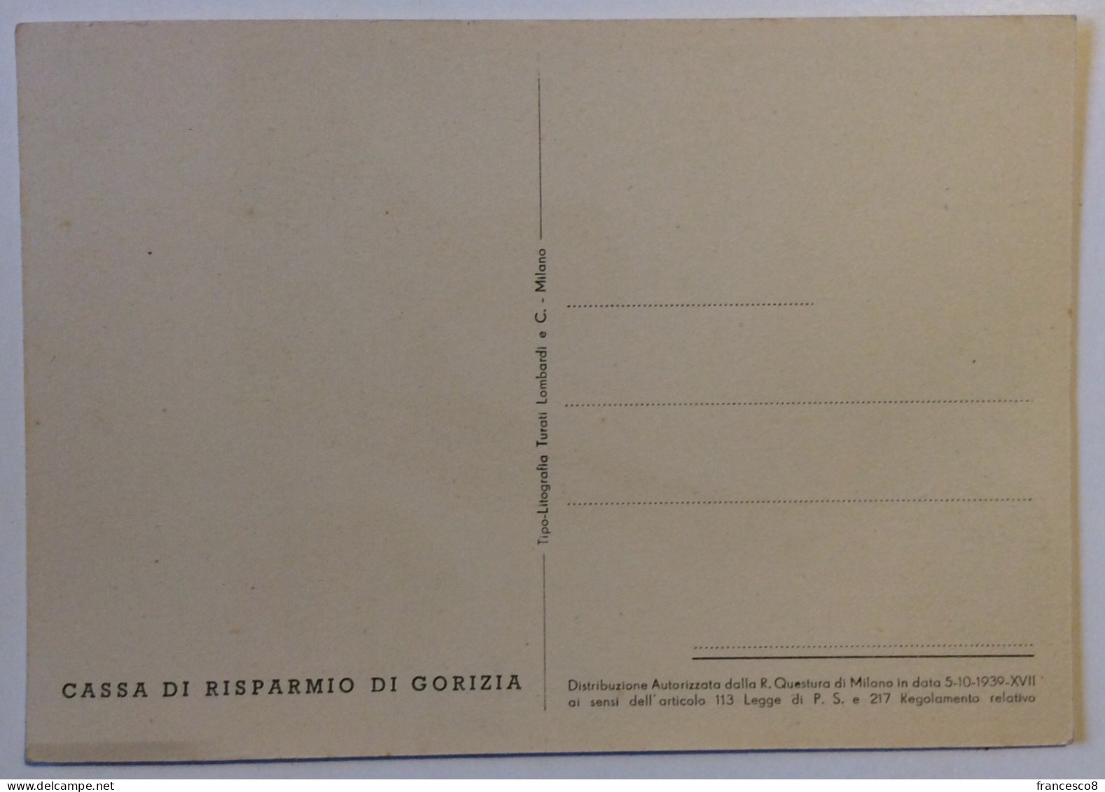 1941 GIORNATA DEL RISPARMIO 31 OTTOBRE Cassa Di Risparmio Di Gorizia - Banche